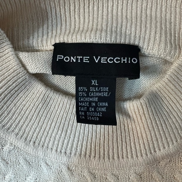 Cream Textured Mockneck Knit Sweater Ivory Beige Silk Cashmere Blend XL Mens - Picture 8 of 8